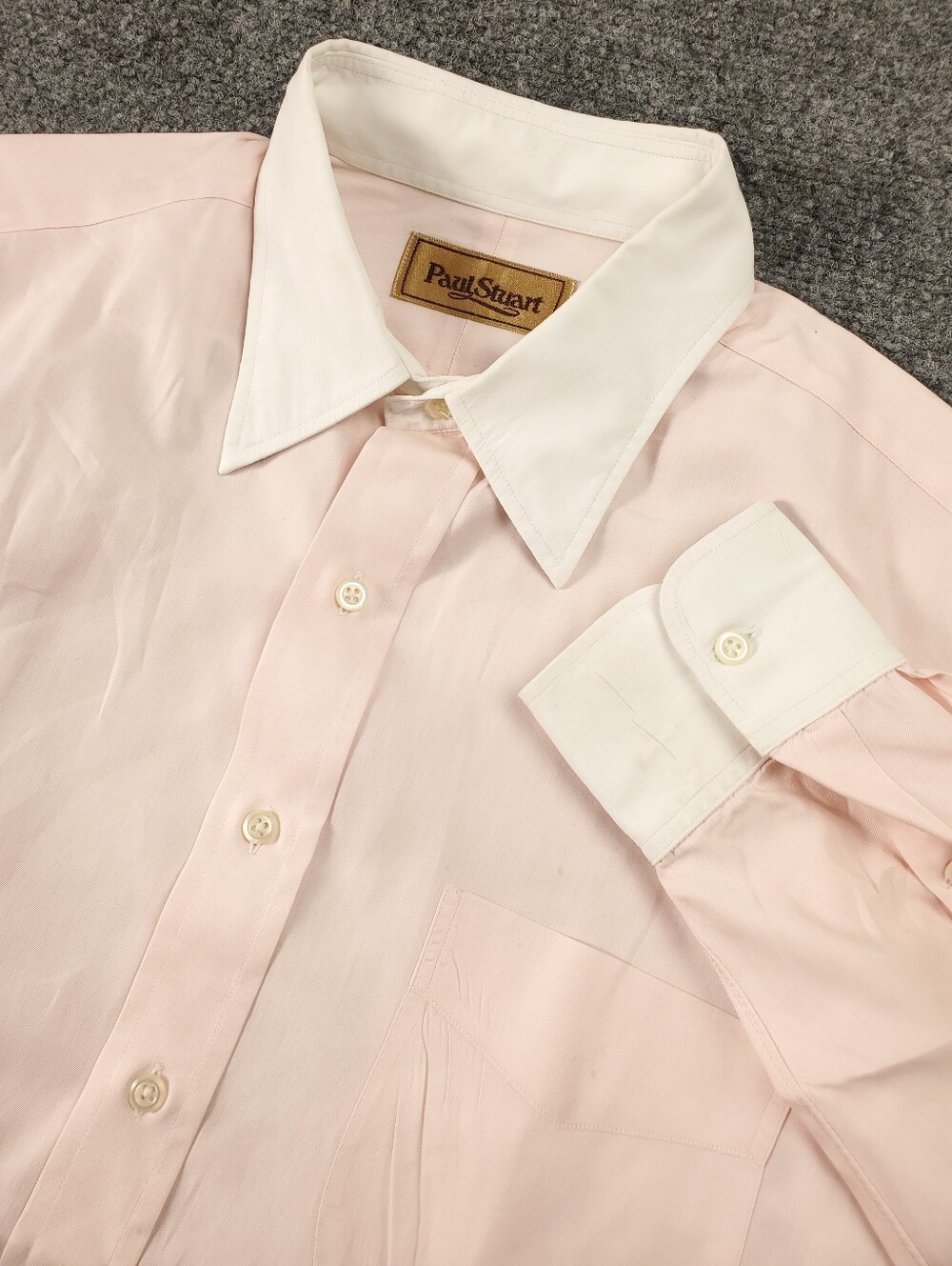 Paul Stuart Dress Shirt Large Pink White Contrast Collar Made In USA Long Sleeve